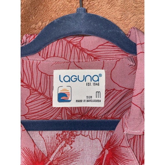Laguna Men's M Pink Red Floral Hawaiian Short Sleeve Breathable Button-Up Shirt - Picture 3 of 6